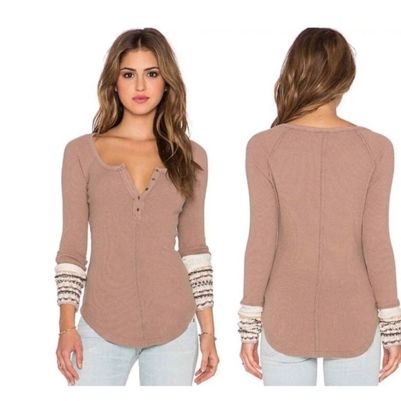Free People Tops - Free People Boho Ski Lodge Cuff Thermal In Mushroom Combo Size Medium